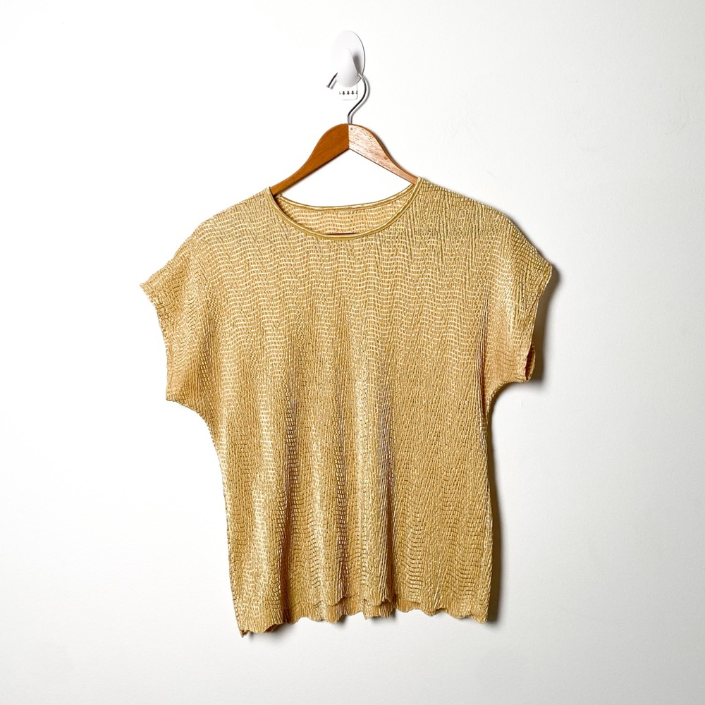 Vintage Pale Gold Waffle Textured Top (Sz XS-M)